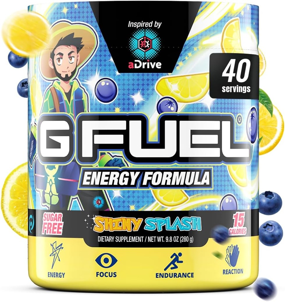G carburant aDrive Energy Drink Poudre, Pré-entraînement Caféine Mix pour le jeu, Sucre sans accent Amino, Vitamine + Antioxydants, 9.9oz (Blueberry & Limonade, 40 portions)