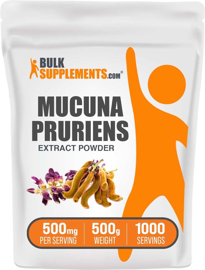 BulkSupplements.com Poudre d'extrait de Mucuna Pruriens - Suppléments de Mucuna Pruriens, supplément à base de plantes - Sans végétalien et sans gluten, 500mg par portion, 500g (1,1 lb) (paquet de 1)