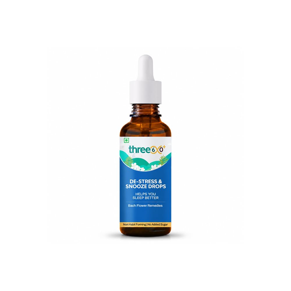 three60 De-Stress & Snooze Oral Drops | Melatonin-Free Sleep Supplement | Bach Flower Remedy for Stress & Anxiety Relief | Non-Habit Forming | Upto 10x Faster Absorption | No Added Sugar | Natural Ingredients | Pure Vegeterian (10ml, 30-Days Pack)