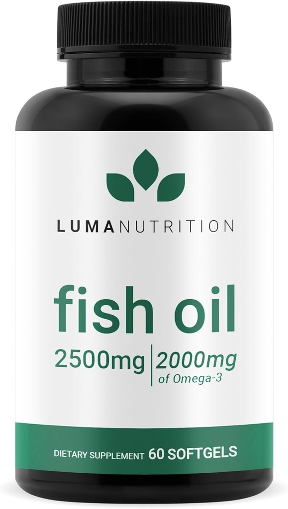 Luma Nutrition Omega 3 Supplément à l'huile de poisson - Extra Strength 2500mg - 2000mg EPA & DHA - Santé du cerveau et du coeur - 60 Softgels