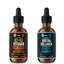 Bouteille HERBIFY - gouttes K2 et D3 et gouttes Biotine et Collagène - Force osseuse et cheveux, peau, ongles