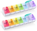 GOGOODA 2 Pack Weekly Pill Organizer Arthritis Friendly, Travel 7 Day Pill Holder Vitamine Container Organizer with Popup Open Design and Ample Space to Hold Vitamines, Fish Oil and Medicating