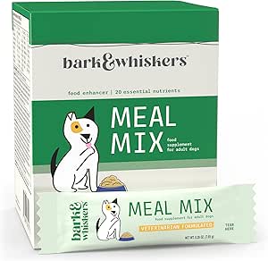 Dr. Mercola Bark & Whiskers Mélange de repas pour chiens adultes, 8.09 Oz. (229,5 g), 30 Packets, Offre 20 nutriments essentiels, favorise la santé digestive, formule vétérinaire, non-OGM