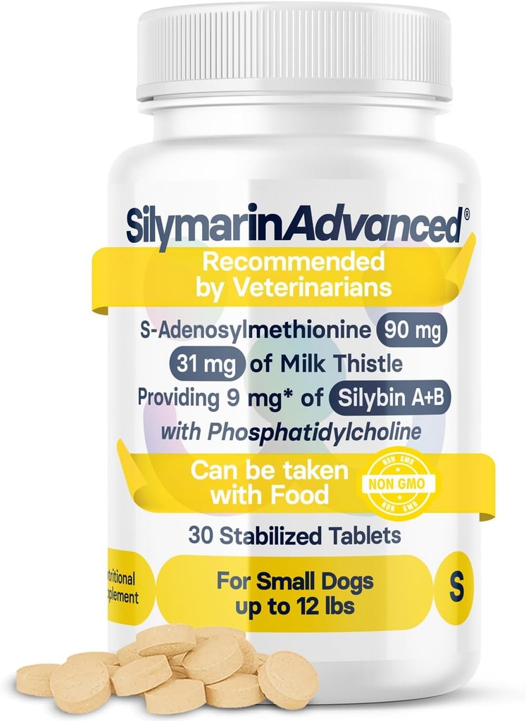 Supplément santé du foie pour les petits chiens - Chardon de lait pour chiens Support du foie avec S-Adénosylméthionine (Même) et Silybine - 30 comprimés
