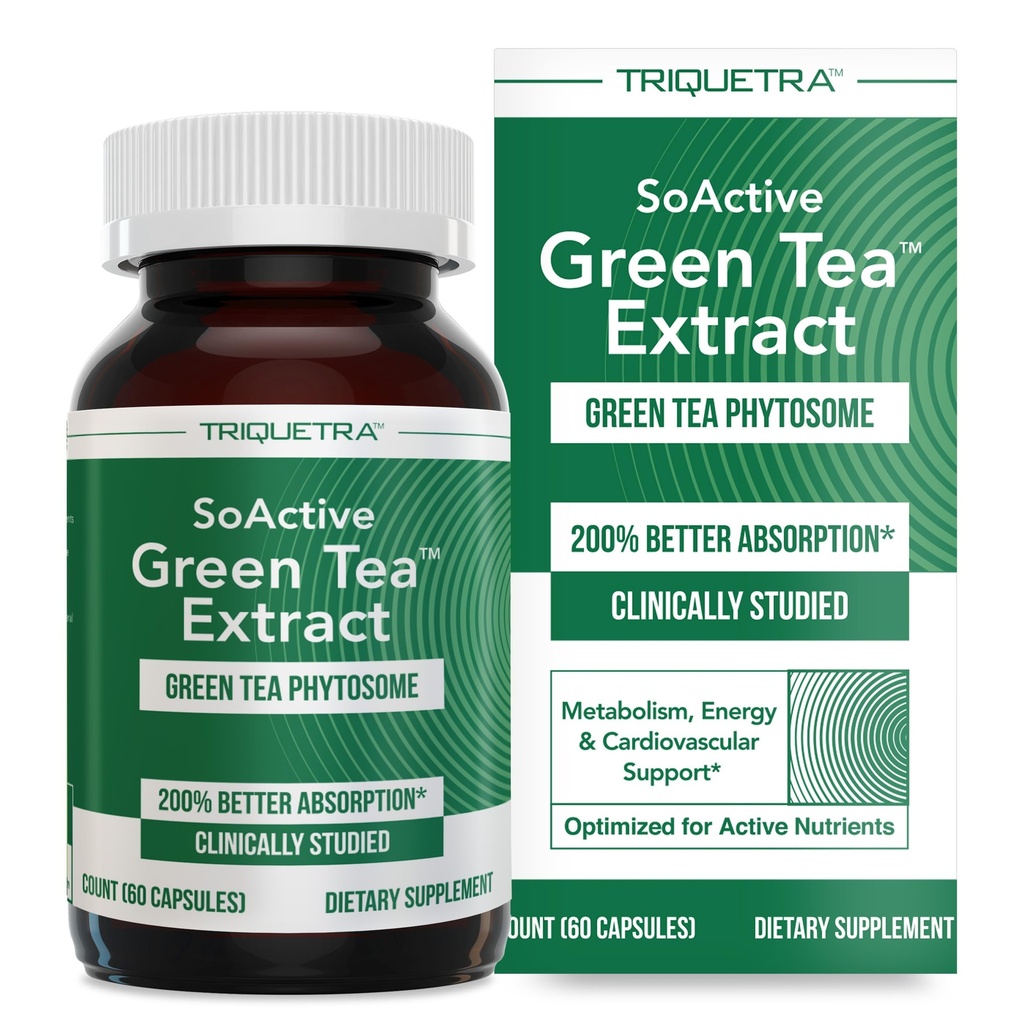 Extrait de thé vert SoActiveMC - Phytosome du thé vert étudié cliniquement - Jusqu'à 200 % Meilleure absorption et biodisponibilité - Dose validée cliniquement - Soutient le métabolisme et la gestion du poids - 60 capsules