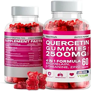 Quercetin Gummies - 2500MG Quercetin avec Bromelain L-theanine & Zinc - Pure Supplément pour système immunitaire Lung et allergie Support - Immunity Booster Vegan Suppléments pour enfants et adultes - 2 Pack
