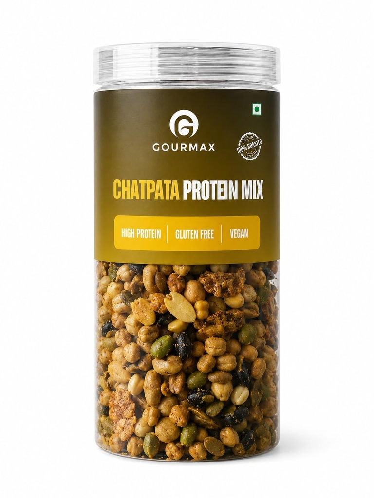 Gourmax Chatpata Protein Mix | High Protein Roasted Snack with Soybean, Edamame & Black Beans | Gluten Free | 100% Vegan | Healthy Namkeen | 350 g