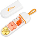 Toplive Travel Pill Organizer, Portable Pill Container Mini Daily Pill Organizer, Petite Pill Case Travel Medicine Organizer Pocket Vitamine Supplement Fish Oil Box, White Orange