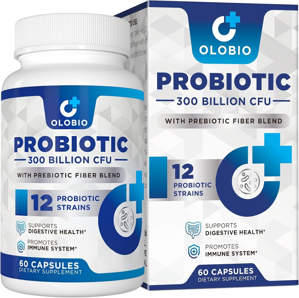 300 milliards CFU probiotique, 12 souches avec 3 prébiotiques biologiques, probiotiques pour les femmes et les hommes, supplément quotidien pour la santé digestive, immunitaire, gustative et blottissante, étagère stable, végétalien, 60 comtes