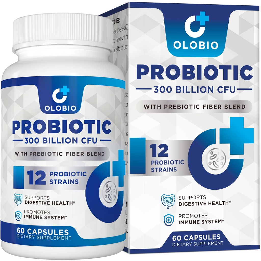 300 milliards CFU probiotique, 12 souches avec 3 prébiotiques biologiques, probiotiques pour les femmes et les hommes, supplément quotidien pour la santé digestive, immunitaire, gustative et blottissante, étagère stable, végétalien, 60 comtes