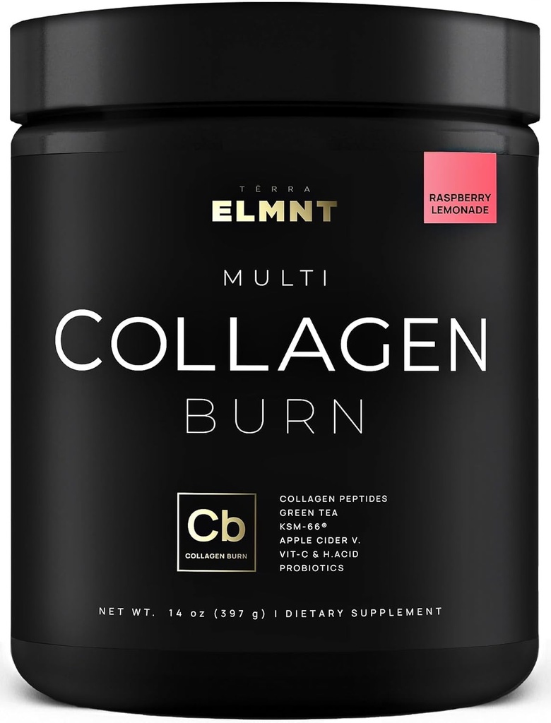ELMNT Super Collagen Burn pour les femmes avec probiotiques, acide hyaluronique, vinaigre Apple C, KSM66, Biotin+ Premium Colagen Multi Collagen Protéine Poudre pour perte de poids, brûleur de graisse, cheveux, peau+ (R-Lémonade)