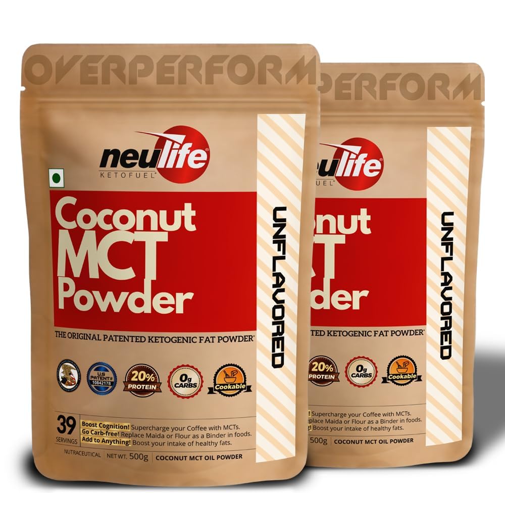 Neulife Ketofuel MCT Keto Oil Powder with Coconut Oil for Coffee & Shakes | U.S. Patented, Zero Carb, 500g Pack of 2 | Natural Unflavored MCT Oil Powder for a Keto Lifestyle and Enhanced Energy