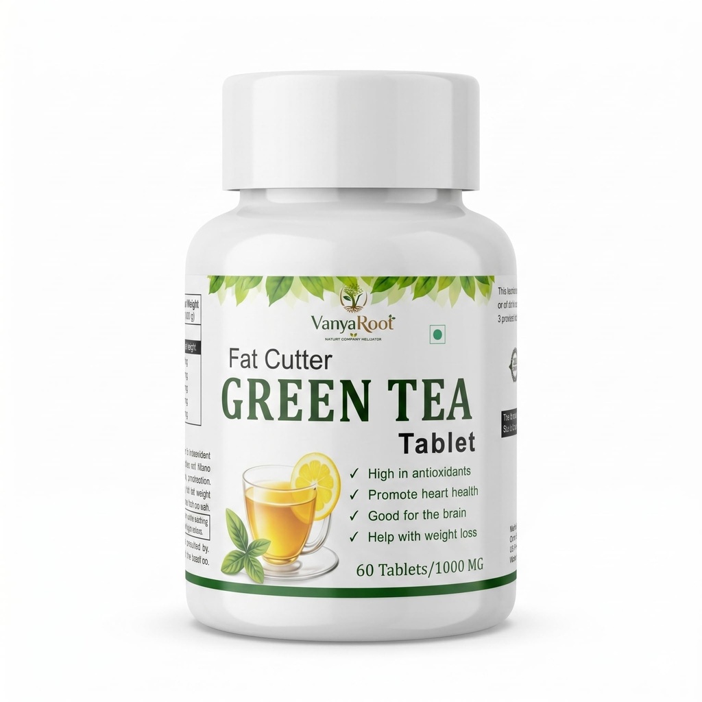VanyaRoot Fat Cutter Green Tea Wellness Tablet | Herbal Supplement with Green Tea Extract for Daily Wellness, Active Lifestyle & Routine Support 1000 MG, High in Antioxidants, 60 Tablets (1)