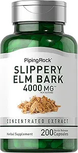 Pipeping Rock Slippery Elm Capsules d'écorces de 4000mg de 200 pilules de supplément pour les femmes et les hommes de 200 pilules sans OGM, sans gluten