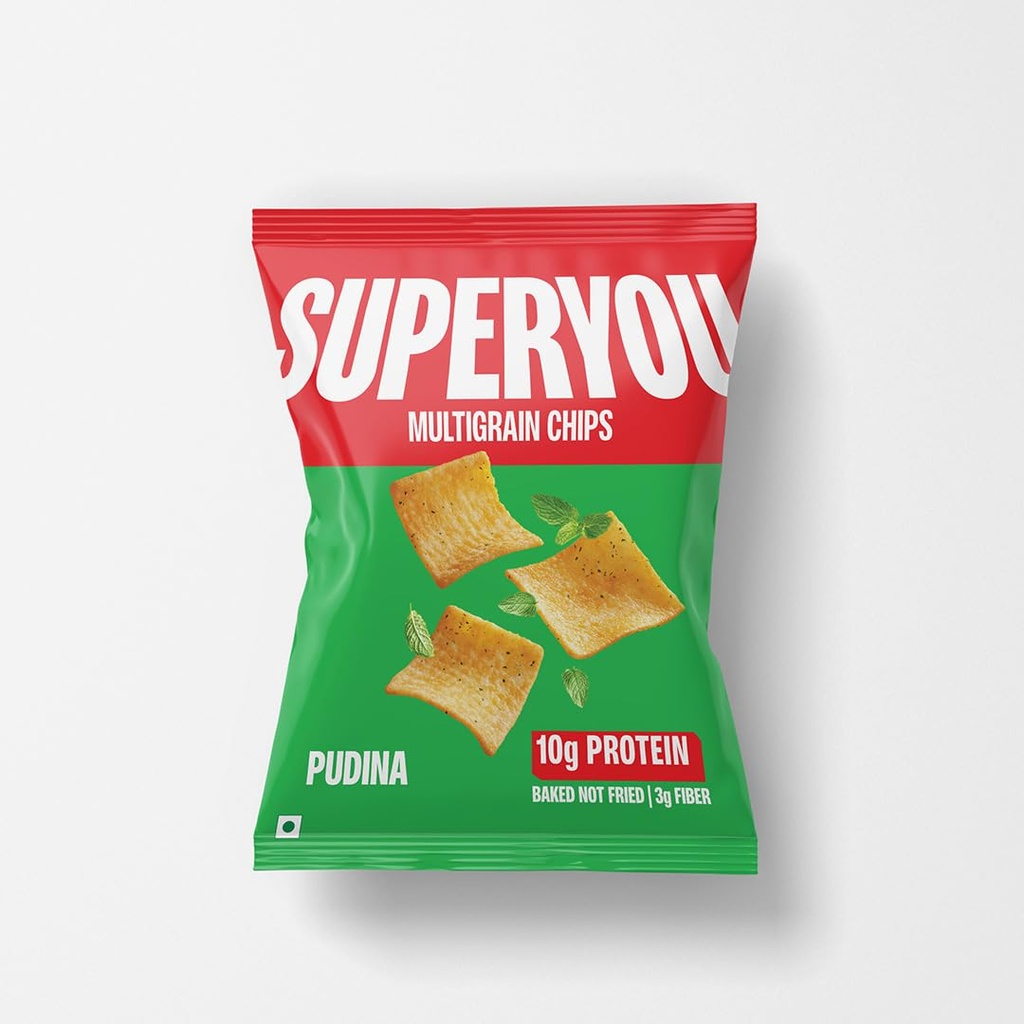 Superyou Multigrain Protein Chips - Pudina(Pack of 1) | 10g Protein, 3g Fiber, No Added Sugar, No Palm Oil, Baked | 100% Vegetarian | Thinnest, Lightest and Healthiest Protein Snack | 40g