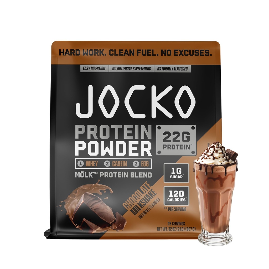Carburant Jocko Mölk Whey Protéine Poudre 22g Protéines - Mélange de fruits à faible teneur en sucre - Récupération et croissance musculaires, Emballage Mai Vary (26 portions, Chocolate Milkshake)