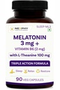 Melatonin 3mg with L-Theanine 100mg & Vitamin B6 | Triple Action Sleep Supplement for Adults | Non-Habit-Forming, Restful Sleep & Relaxation | 90 Veg Capsules