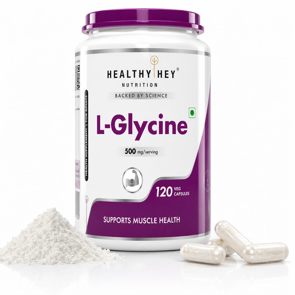 HealthyHey Nutrition L- Glycine - 500 mg - Support Brain and Sleep Health - 120 Veg. Capsules