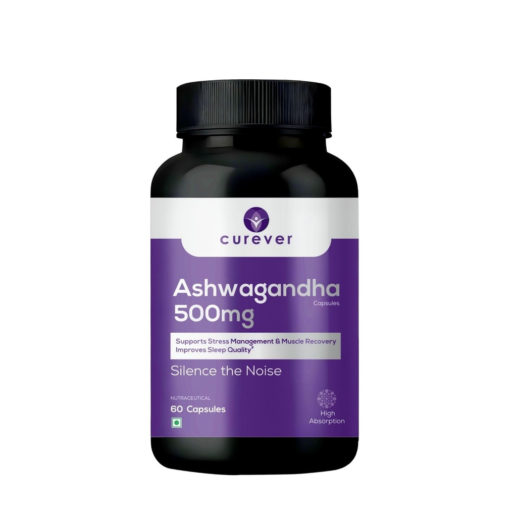 Curever Ashwagandha 500mg Capsules | Stress Relief, Sleep Support & Energy | Ayurvedic Adaptogen Supplement for Men & Women | Supports Immunity, Stamina & Muscle Recovery | 60 Veg Capsules