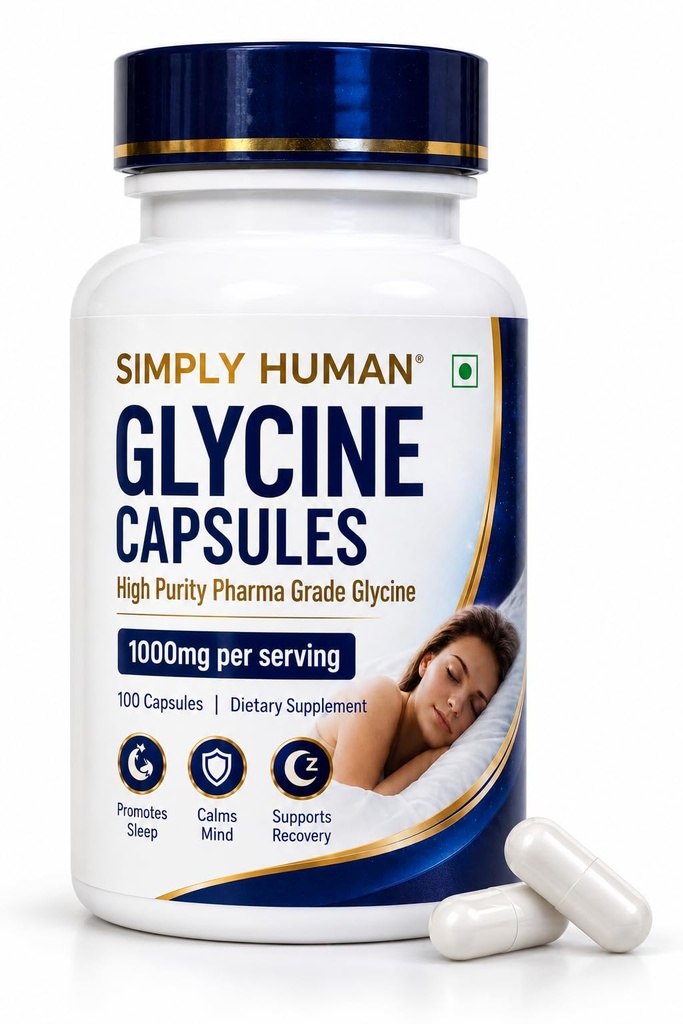 Simply Human 100% Pure Glycine Capsules 1,000mg | Neurotransmitter Amino Acid | Sleep, Calmness & Relaxation Support