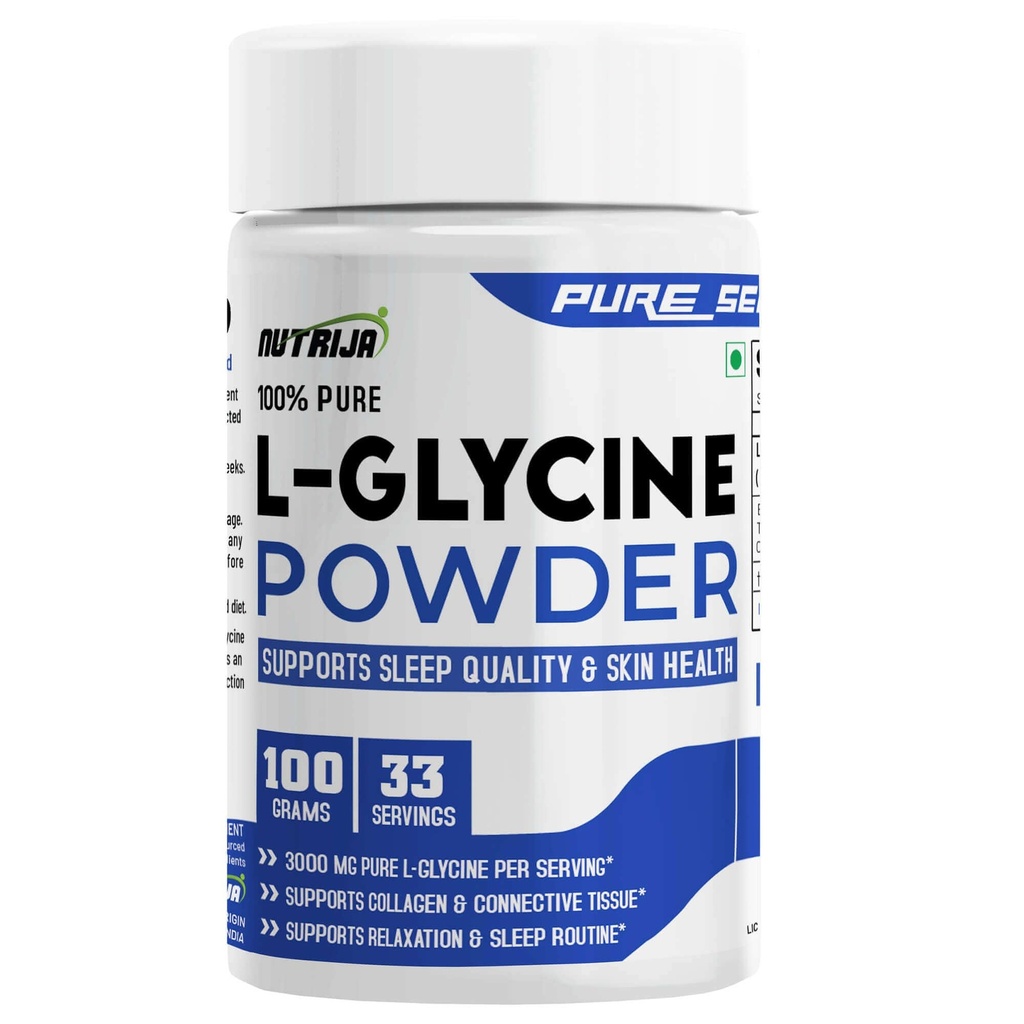 NutriJa L-Glycine Powder 100g | 3000mg Per Serving | 100% Pure Free Form Amino Acid | Supports Sleep Quality & Skin Health | 33 Servings