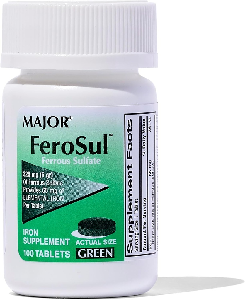 MAJOR FEROSUL 325MG (5GR) SUPPLÉMENT FERREUX VERT-325 MG Vert 100 COMPRIMÉS UPC 309047591824 par principaux produits pharmaceutiques