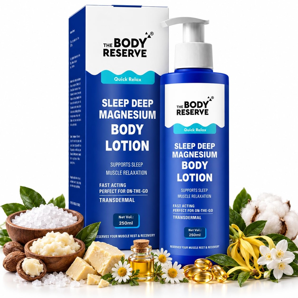 The Body Reserve Magnesium Sleep Body Lotion 250ml Topical Magnesium Chloride Supplement For Muscle Recovery, Better & Deep Sleep Magnesium Oil Lotion For Feet Helps Recovery From Muscle Cramps & Fitness