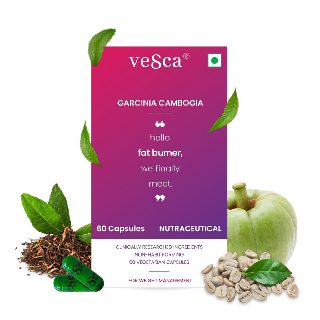 Vesca Garcinia Cambogia for Weight Management with Green Coffee, Green Tea and Grape Seed Extract, Fat Into Energy for Men & Women, Plant Based - 800mg_60 Veg Capsules