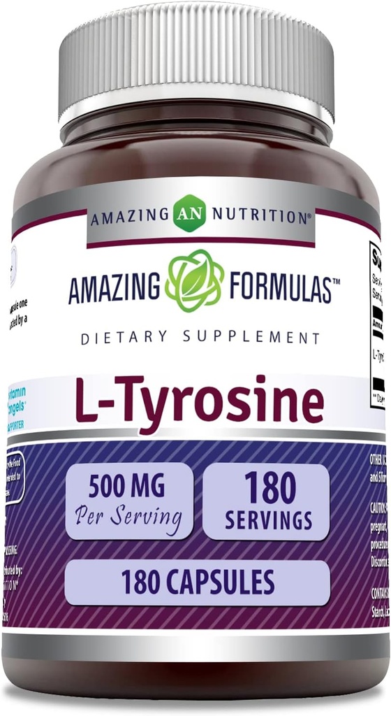 Formules étonnantes L-Tyrosine Amino Acid Supplément de 500 Mg par portion de 180 capsules
