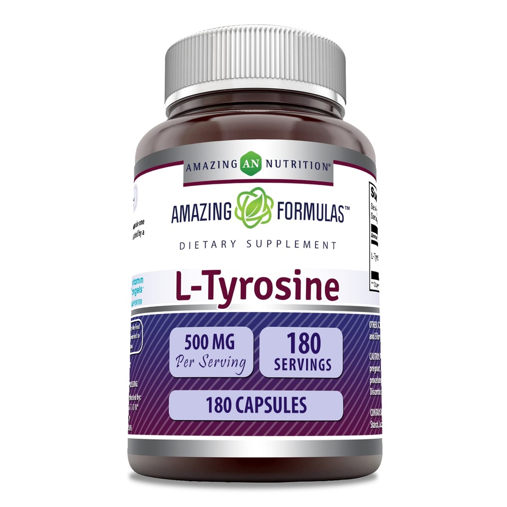 Formules étonnantes L-Tyrosine Amino Acid Supplement de 500 Mg par portion de 180 capsules