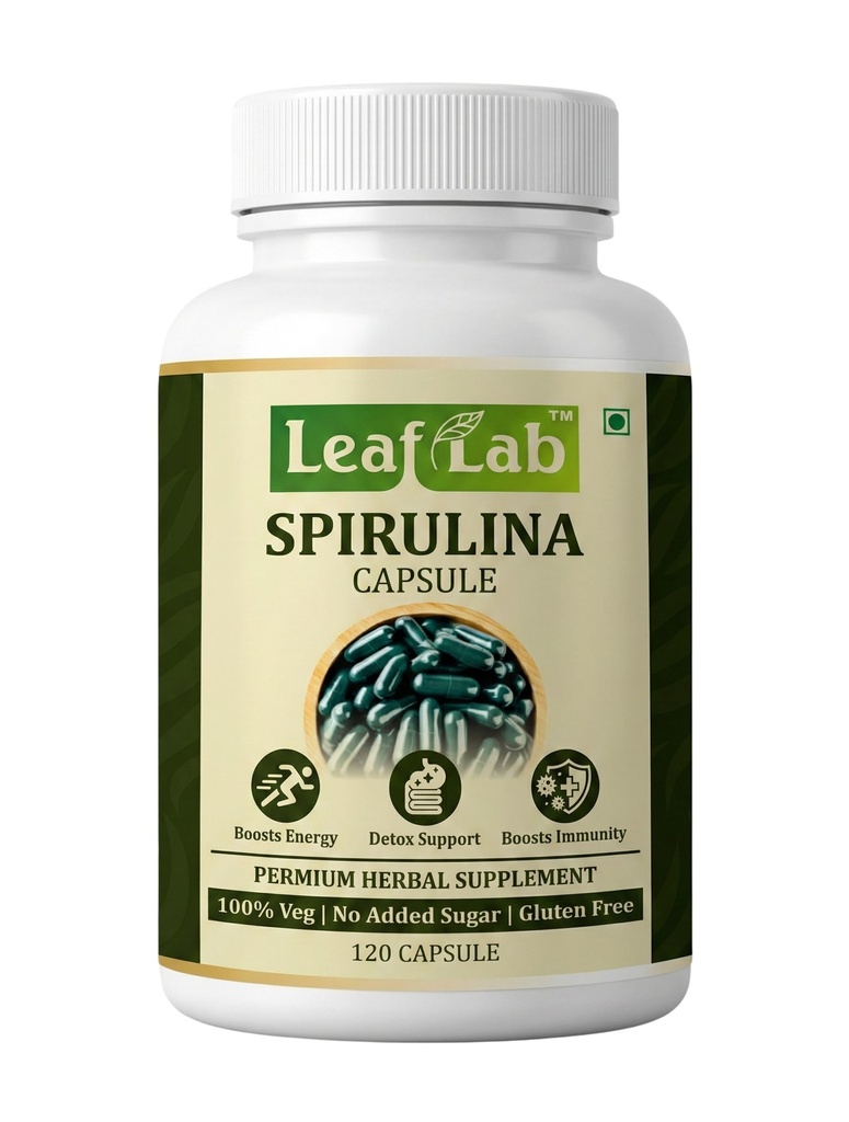 LeafLab Spirulina Capsules 2000mg Per Serving – 120 Veg Capsules | Natural Green Superfood for Energy, Immunity & Detox | Plant Protein, Iron & B12 For Men And Women | No Fillers, Vegan, Gluten-Free