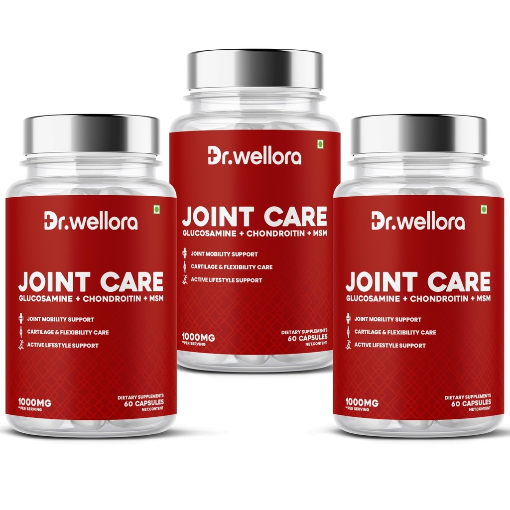 DR WELLORA Joint Care Capsules with Glucosamine, Chondroitin & MSM | Joint Mobility, Cartilage & Flexibility Support | Herbal Joint Health Supplement for Men & Women | 180 Capsules