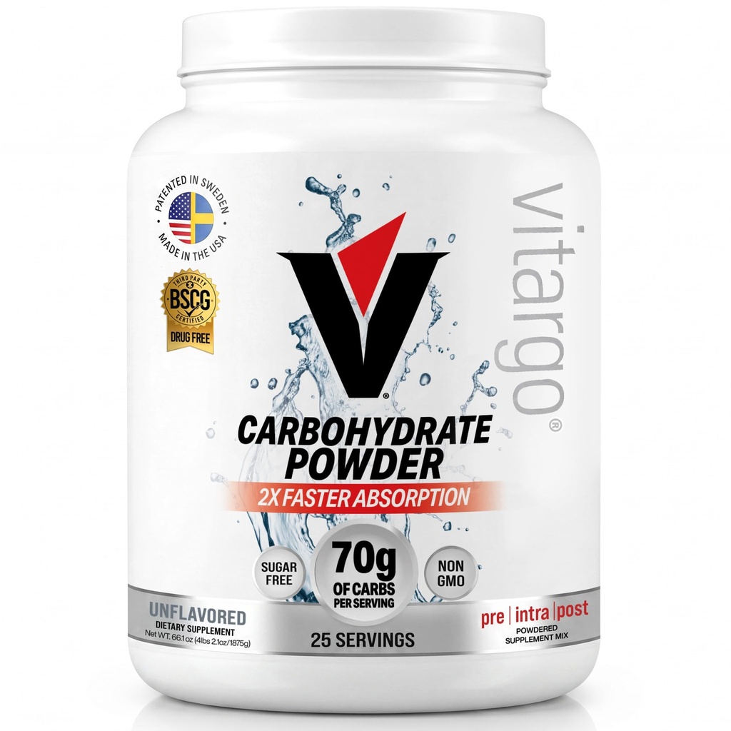 Poudre de carbohydrate de vitargo, 2X Absorbage plus rapide, 4.4 LB Plain, Pré, Intra & Post, Poudre complexe de glucides sans sucre pour la récupération, l'endurance et le gain musculaire, Fabriqué aux États-Unis