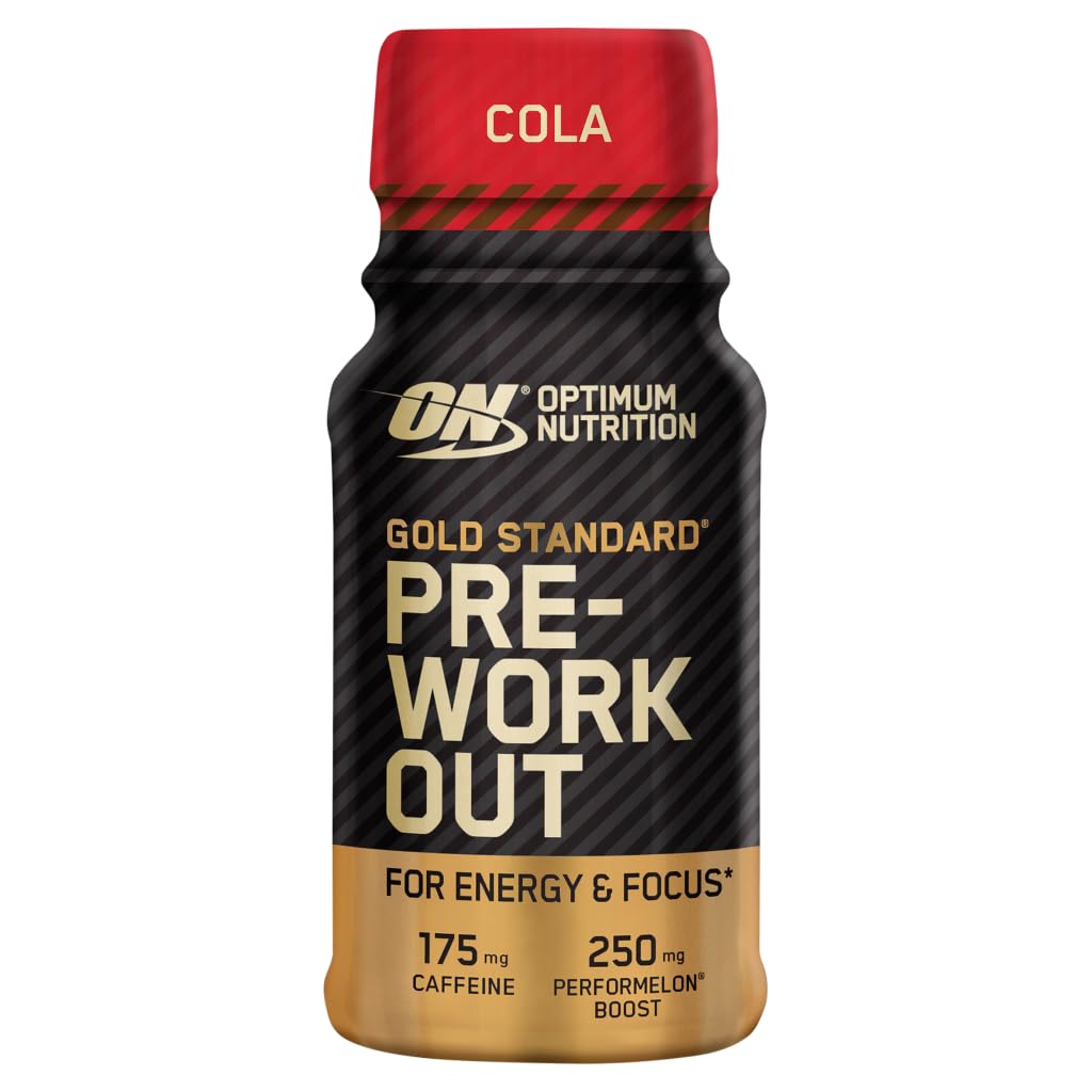 Optimum Nutrition Gold Standard Pre-Workout Energy Shot, Ready to Drink Food Supplement with Beta Alanine, Caffeine, PerforMelon Boost and Vitamin B6 and B12, Cola Flavour, 12-Pack, 12 x 60 ml