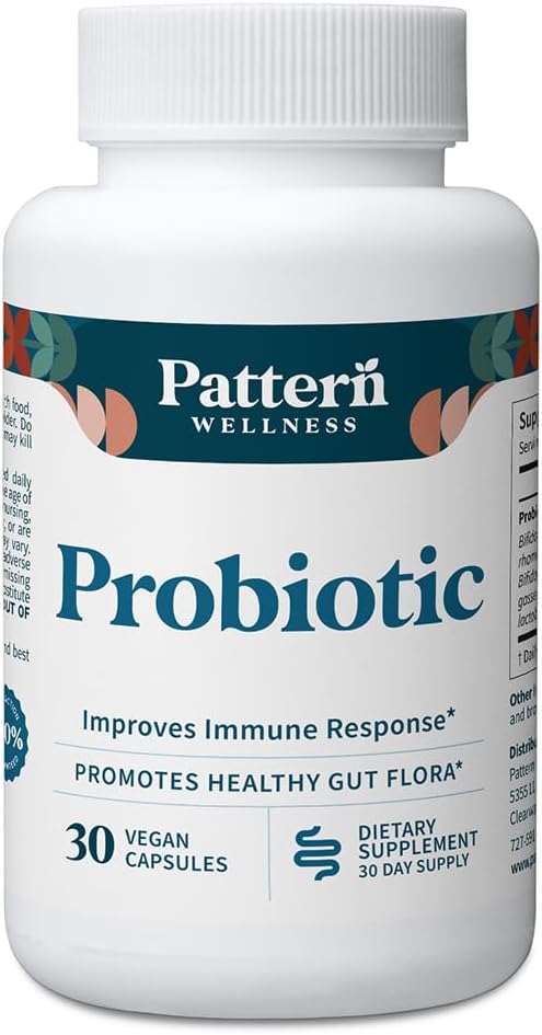 Pattern Wellness Probiotic Supplement - 51 Million CFU - Soutient l'équilibre digestif et le bien-être des intestins - Source consciente, non-OGM - 30 Capsules végétaliennes