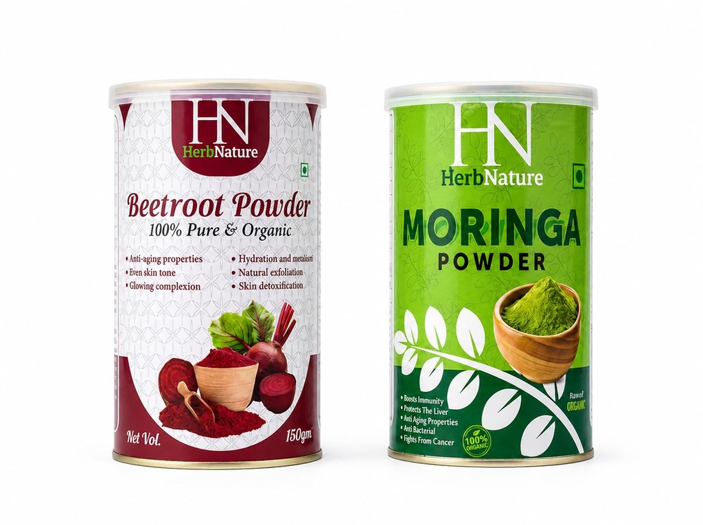 Organic Moringa Powder and Beetroot Powder Combo Pack (150g Each) | Pure Superfood for Immunity, Energy & Glowing Skin | Natural Pre-Workout & Detox Supplement
