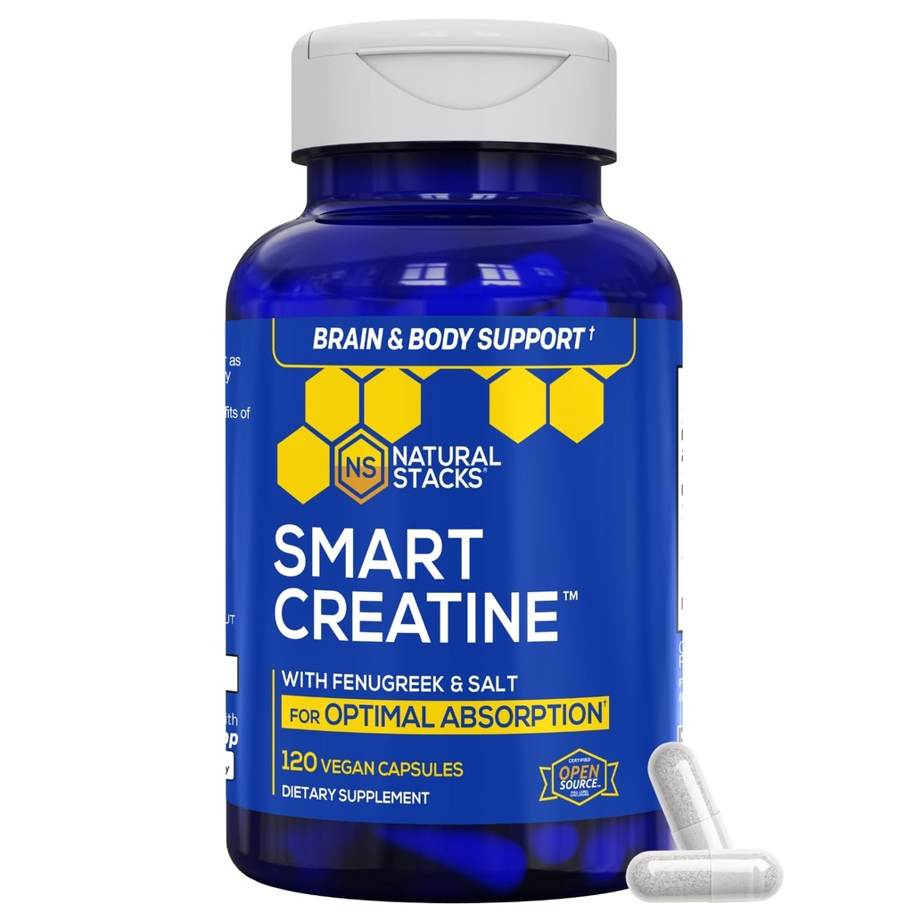 Monohydrate de créatine - 2500mg Pilules de créatine - 450mg Extrait de fénugreek et 250mg Sel Rose d'Himalaya - Soutienne la santé cérébrale, l'endurance et le renforcement musculaire - Formule avancée d'absorption - 120 capsules