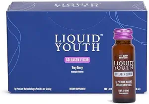 Collagène liquide Elixir Shoot pour les femmes et les hommes - Collagène liquide marin premium pour la croissance des cheveux, la peau, les ongles, les os et la santé articulaire - Voyage-Amis (Très Berry, 10 portions par boîte)