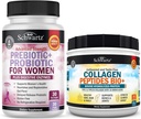 BioSchwartz Hydrolyzed Collagen Peptides Powder (40+ Servings) Plus Prebiotics and Probiotics with Digestive Enzymes for Women (1 Month Supply)