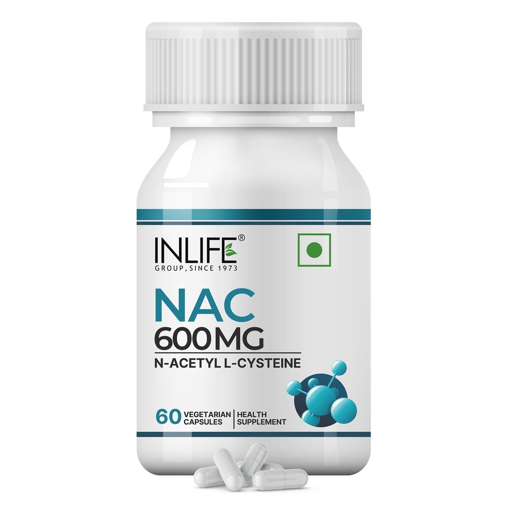 INLIFE NAC Supplement 600mg, N-Acetyl Cysteine, 60 Veg Capsules