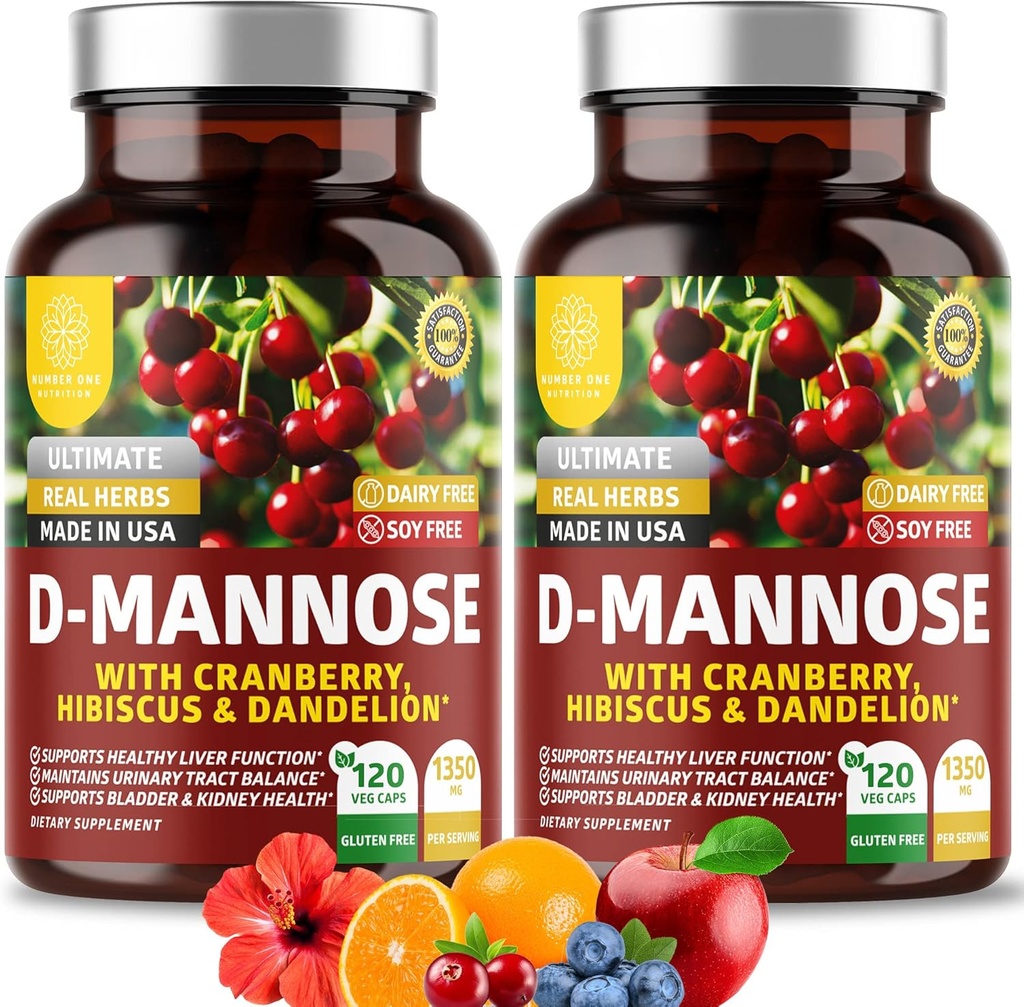 Number One Nutrition Premium D Mannose Supplement for Women and Men [Max Strength, 1350MG] Natural D-Mannose with Cranberry, Hibiscus and Dandelion for Urinary Tract Health, 240 Count
