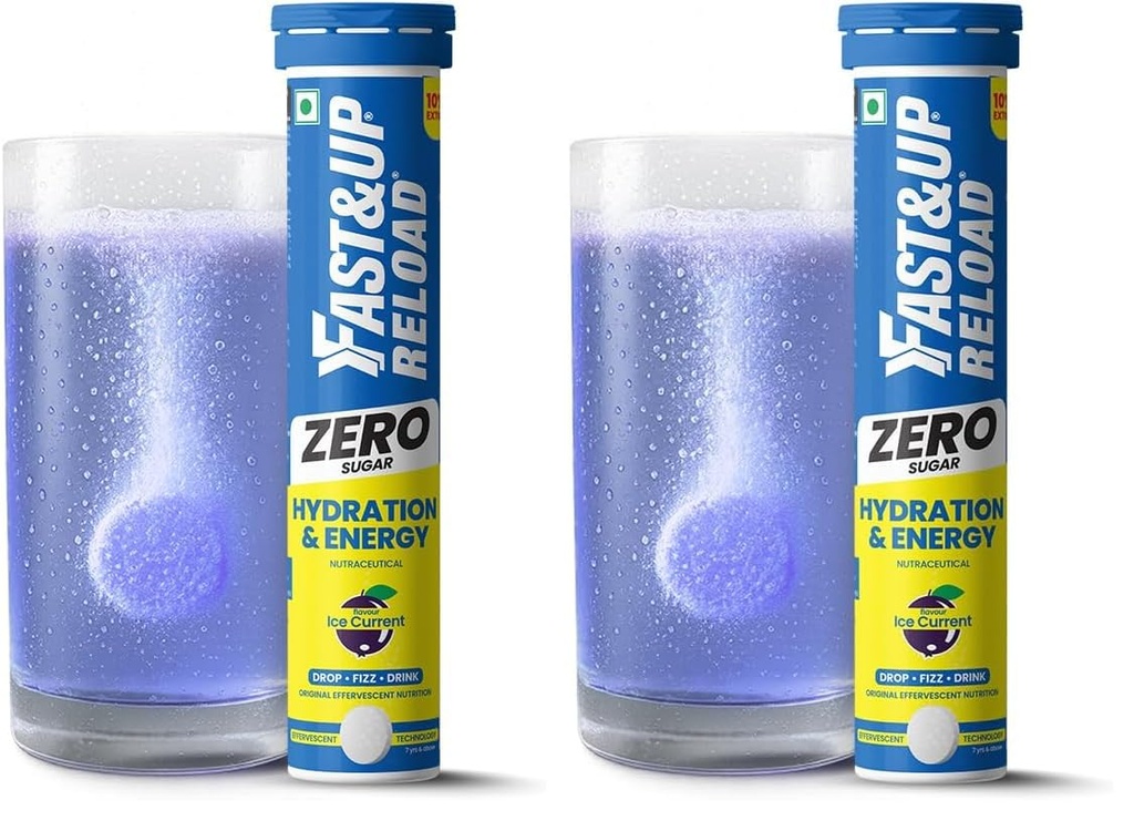Reload Zero - Zero Sugar Instant Energy & Hydration Drink - Ice Current Flavour - 22 Effervescent Tablets (Pack of 2)