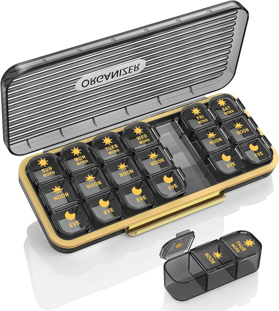 Pill Organizer 3 Times A Day - Acedada Weekly Pill Organizer 3 Times A Day, Large Pill Box 7 Day Medicine Organizer Pill Case, Pill Container Holder, Daily Pill Box 3 Times A Day, for Vitamin, Black G