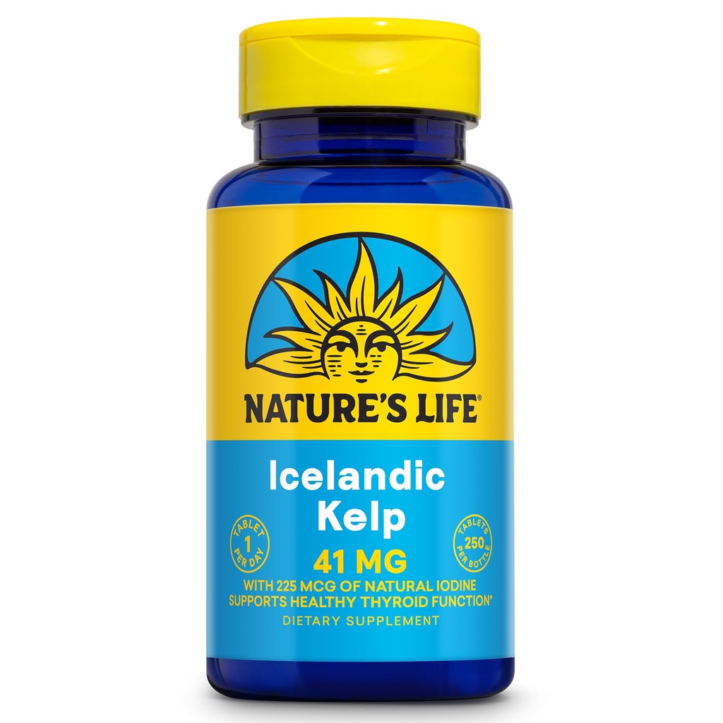 Nature's Life Icelandic Kelp 41 mg - Sea Kelp Iodine Supplément de Icelandic Seawater - Thyroïde Support pour les femmes et les hommes avec 225mcg Iodine naturelle - Garantie de 60 jours, 250 portions, 250 comprimés