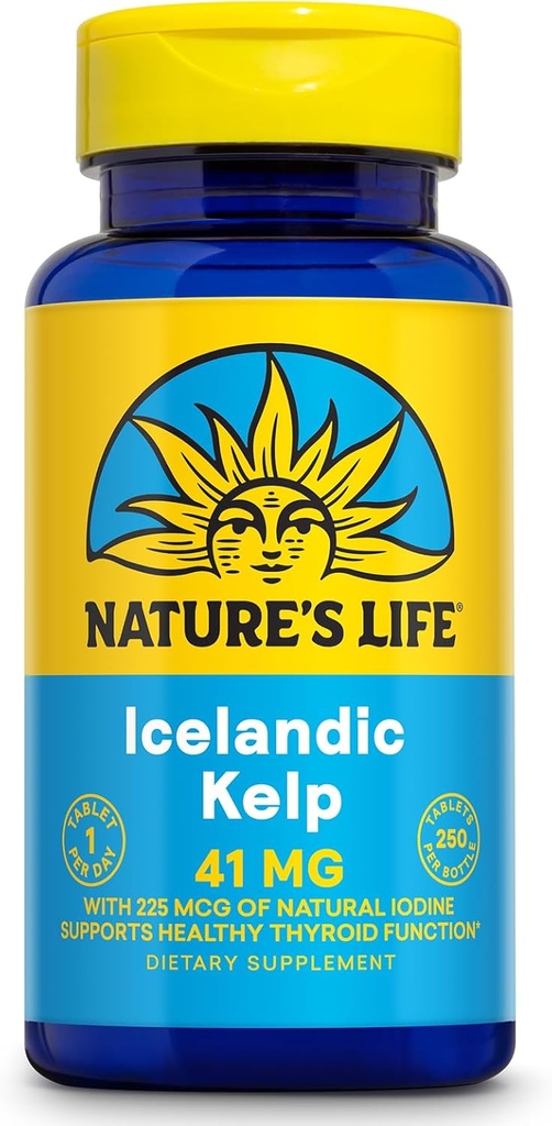 Nature's Life Icelandic Kelp 41 mg - Sea Kelp Iodine Supplément de Icelandic Seawater - Thyroïde Support pour les femmes et les hommes avec 225mcg Iodine naturelle - Garantie de 60 jours, 250 portions, 250 comprimés