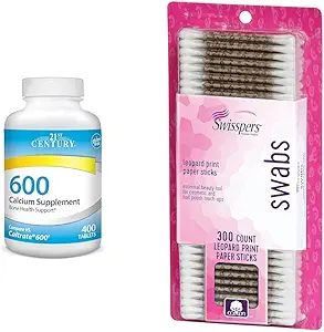 21st Century Calcium Supplement, 600 mg Tablets, 400 Count & Swisspers Premium Cotton Swabs, 300 Count Pack