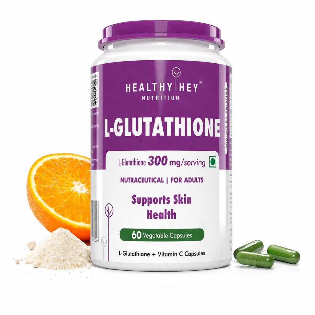 HealthyHey Nutrition Glutathione - Support Skin Health - 100% Vegetarian Source - 300mg - 60 Veg Capsules