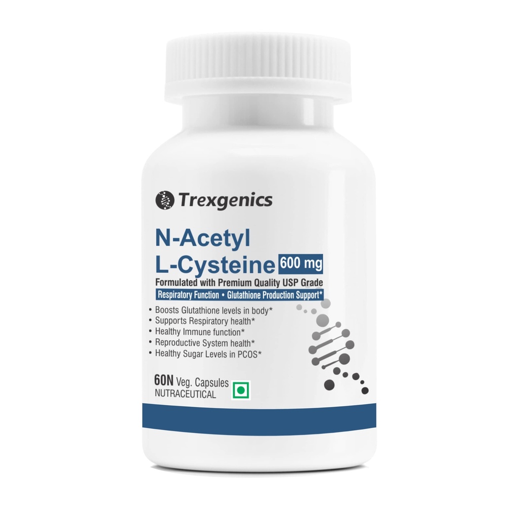 Trexgenics N-ACETYL L-CYSTEINE 600 mg Respiratory Health, Glutathione Production, Immunity, (60 Veg. Capsules) (Pack of 1)