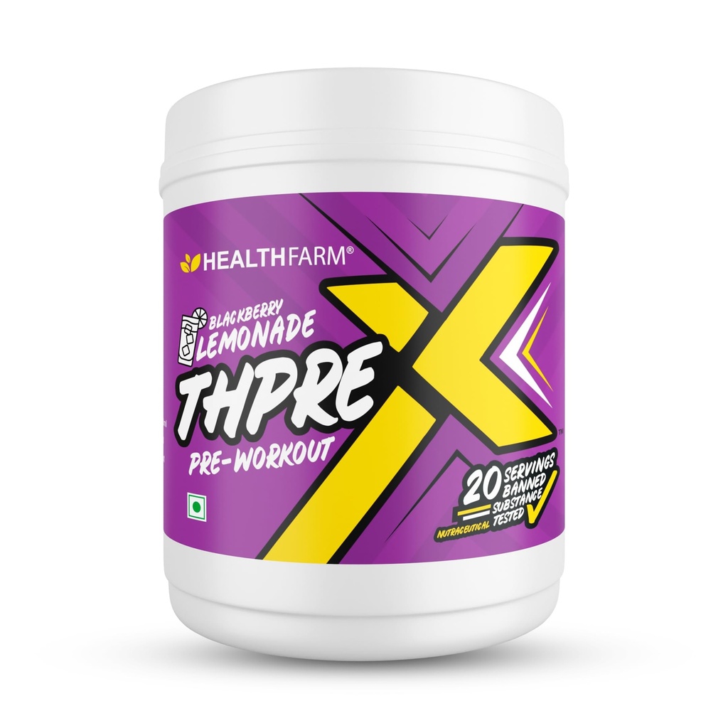 Healthfarm Thpre X Pre Workout Powder| Sports Nutrition Supplement for Men & Women - For Working Out, Hydration, Mental Focus & Energy - 20 Servings (250G, Blackberry Lemonade)