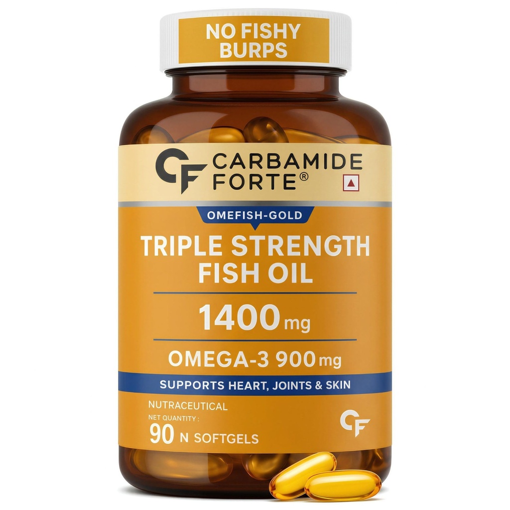 Carbamide Forte Triple Strength Omega 3 Fish Oil Capsules 1400mg | Omega 3 Supplement | Omega3 Fatty Acid Supplement To Support Heart, Joints & Skin - 1400mg | 90 Softgel Capsules